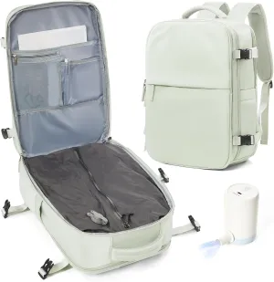 suwasp Vacuum Compression Backpack, 45L Expandable Travel Backpack with Electric Vacpack Pump, Travel Vacuum Bags with Shoe Compartment/17inch Laptop Compartment/USB Port, Mintgreen
