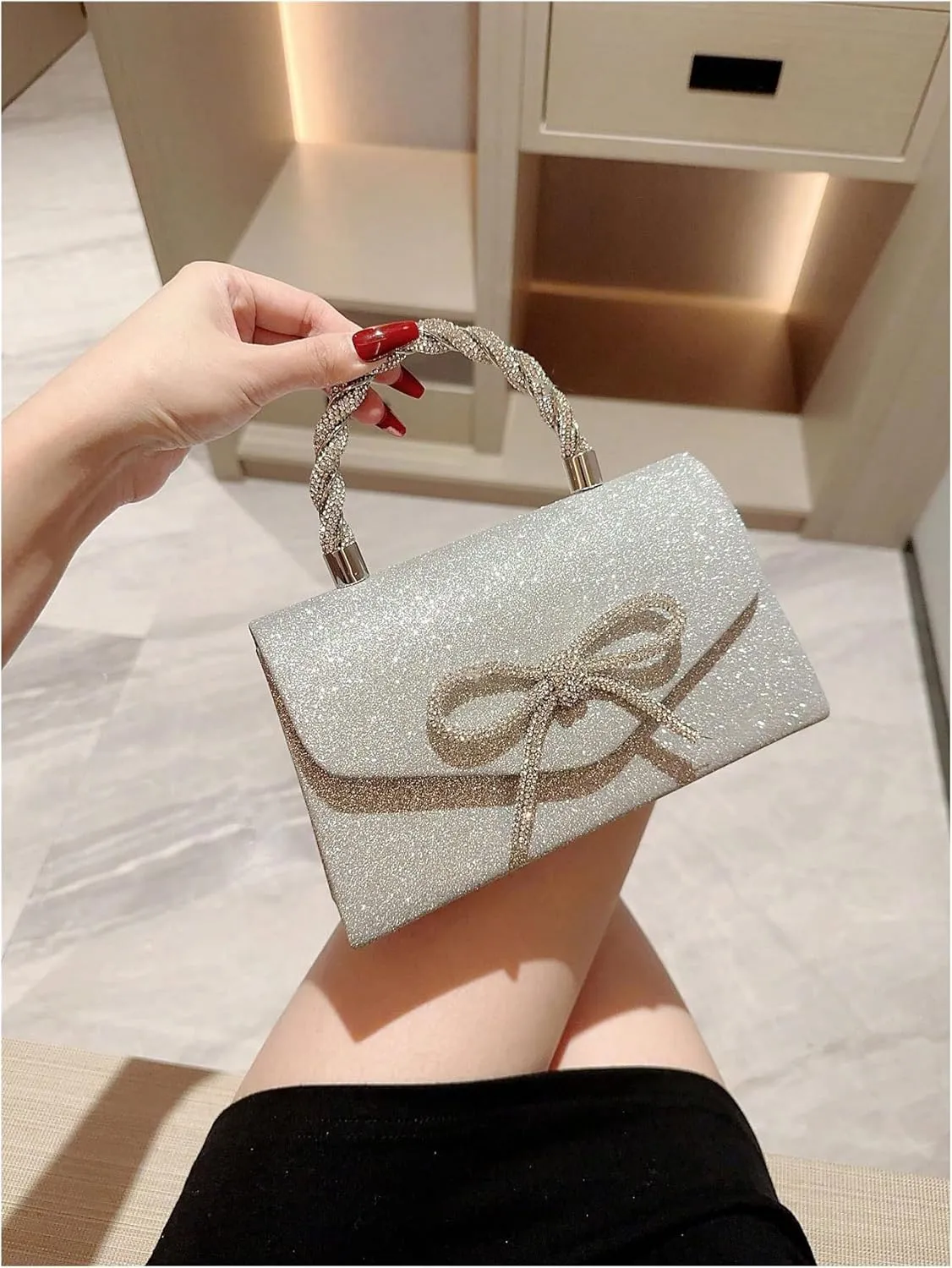 SweatyRocks Women's Bow Sparkly Glitter Clutch Purses Top Handle Evening Handbags