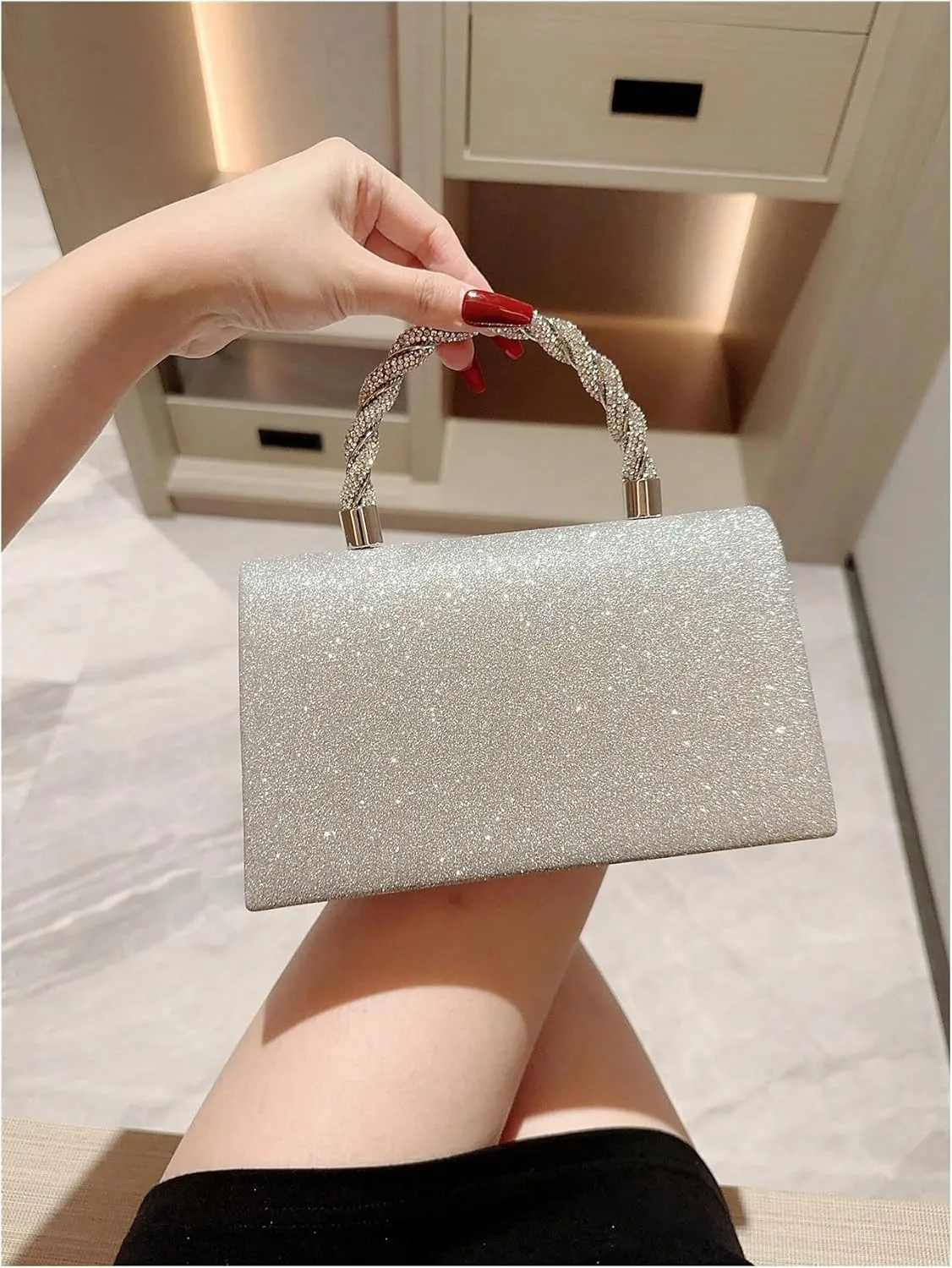 SweatyRocks Women's Bow Sparkly Glitter Clutch Purses Top Handle Evening Handbags