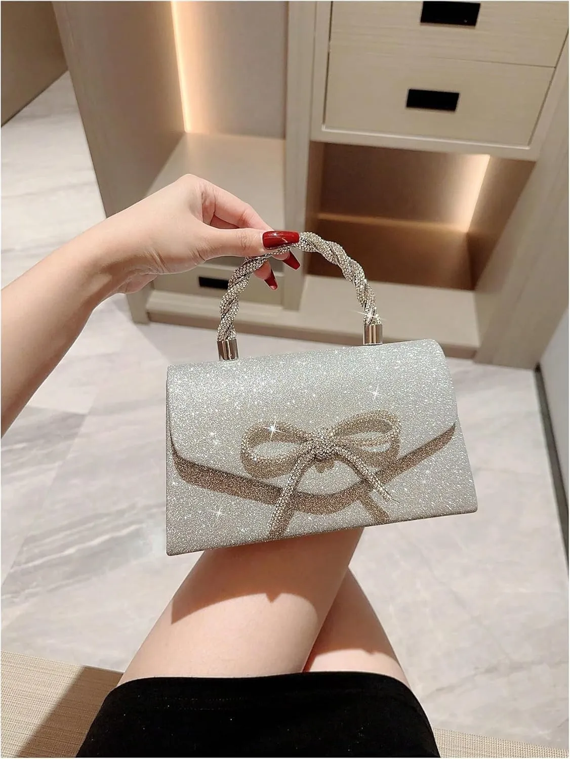 SweatyRocks Women's Bow Sparkly Glitter Clutch Purses Top Handle Evening Handbags