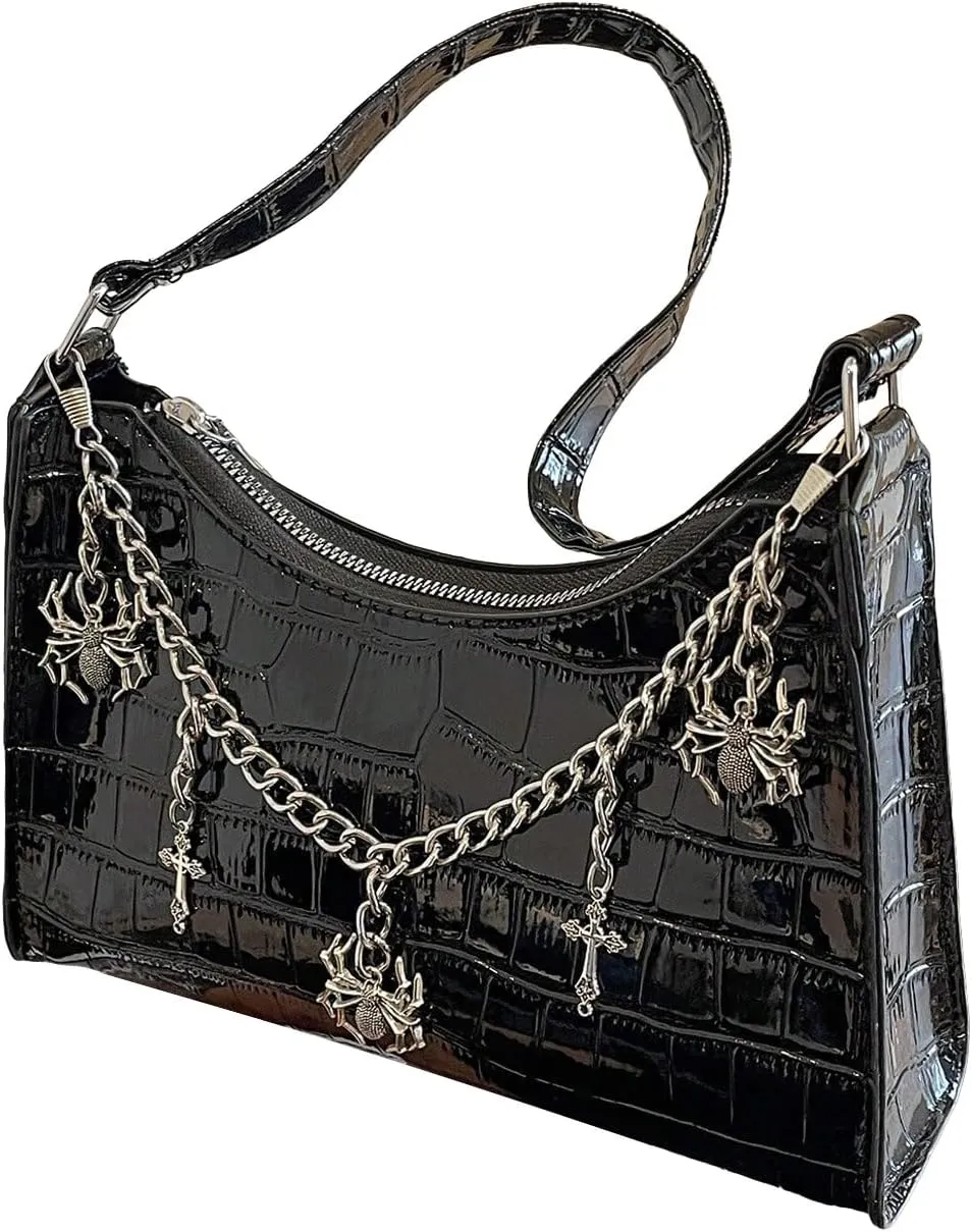 SweatyRocks Women's Crocodile Pattern Top Handle Shoulder Bag PU Leather Medium Clutch Purse with Chain