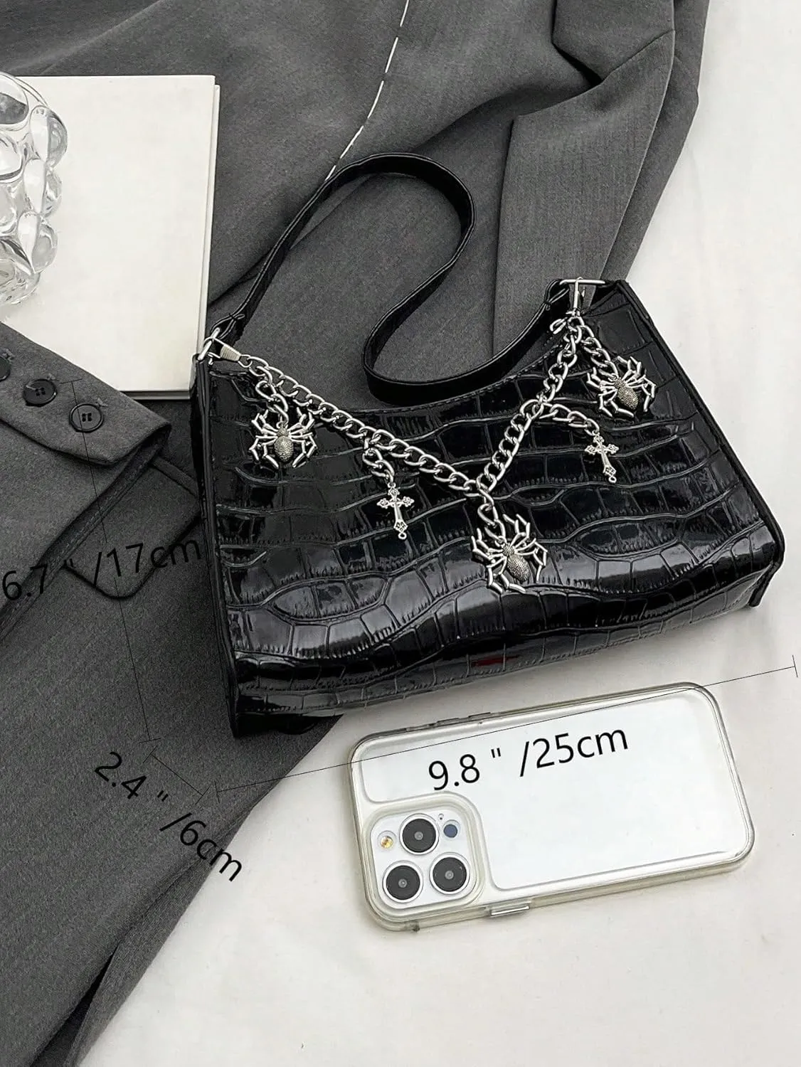 SweatyRocks Women's Crocodile Pattern Top Handle Shoulder Bag PU Leather Medium Clutch Purse with Chain