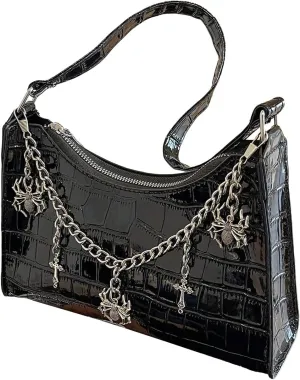 SweatyRocks Women's Crocodile Pattern Top Handle Shoulder Bag PU Leather Medium Clutch Purse with Chain