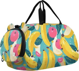 Sweet Banana Pattern Gym Duffel Bag with Shoes Compartment Lightweight Kids Overnighter Duffel Bags for Beach Swim Bags Pool Sports