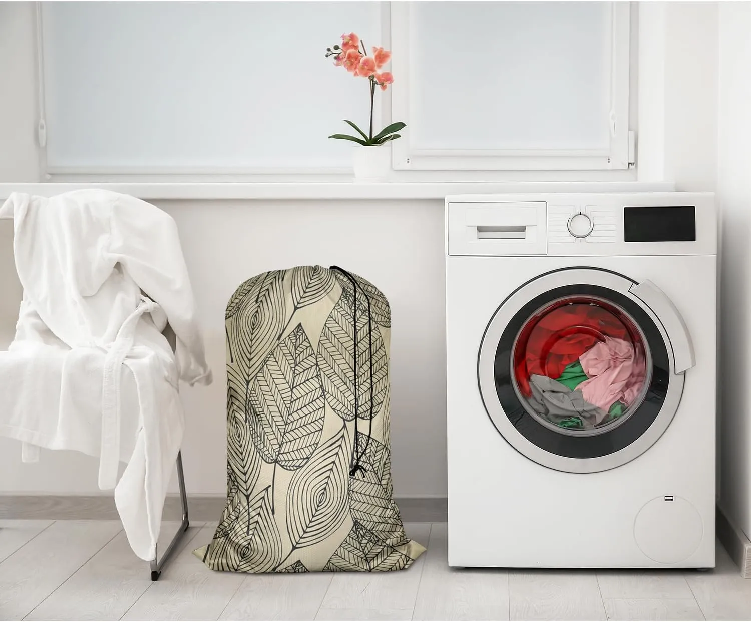 Swono Autumn Leaf Pattern Laundry Bags 28" x 40", Fall Leaves Repeat Graphic Plants Versatile - Multi Use