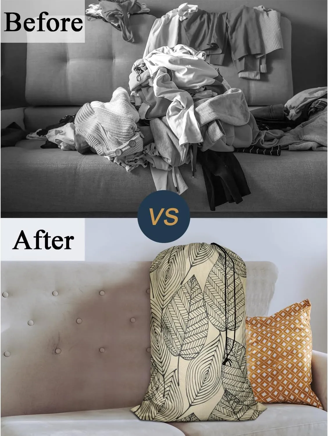 Swono Autumn Leaf Pattern Laundry Bags 28" x 40", Fall Leaves Repeat Graphic Plants Versatile - Multi Use