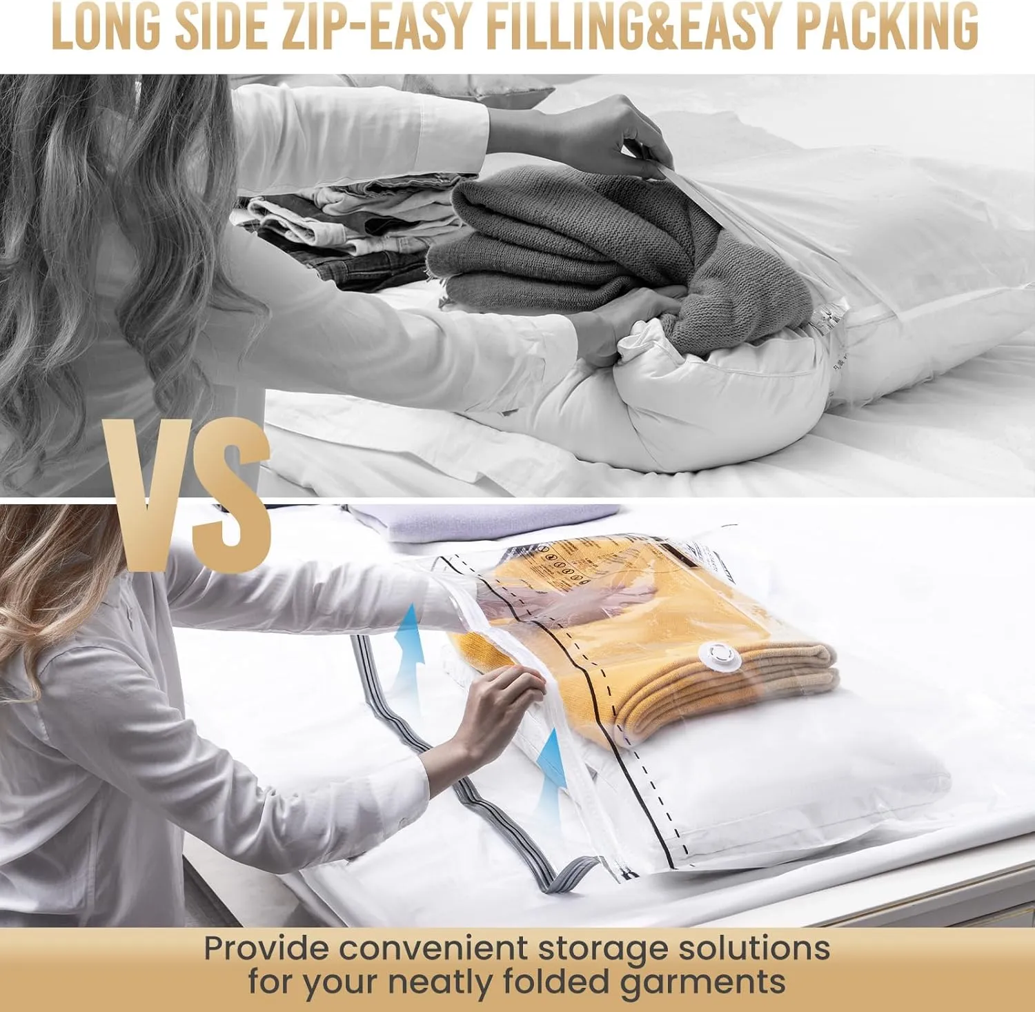 TAILI LONG SIDE ZIP 8 Pack Vacuum Storage Bags, Space Saver for Bedding, Towels, Blankets, Pillows, Clothes, Vacuum Seal Bags for Clothing Ideal Under Bed Storage Solution, 4 Large 4 Jumbo