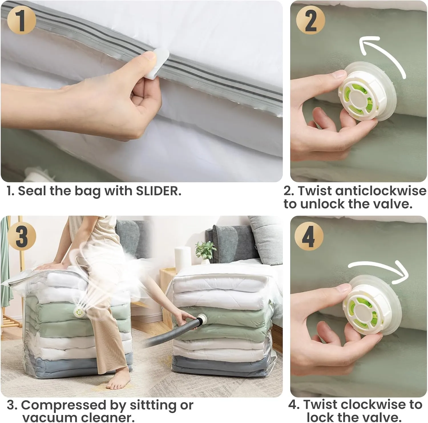 TAILI Vacuum Storage Bags 4 Pack, Extra Large Cube (40x28x18x18 Inch), Supe Jumbo Vacuum Seal Bags for Bedding Comforter, Blanket, Closet Space Saving, Cream