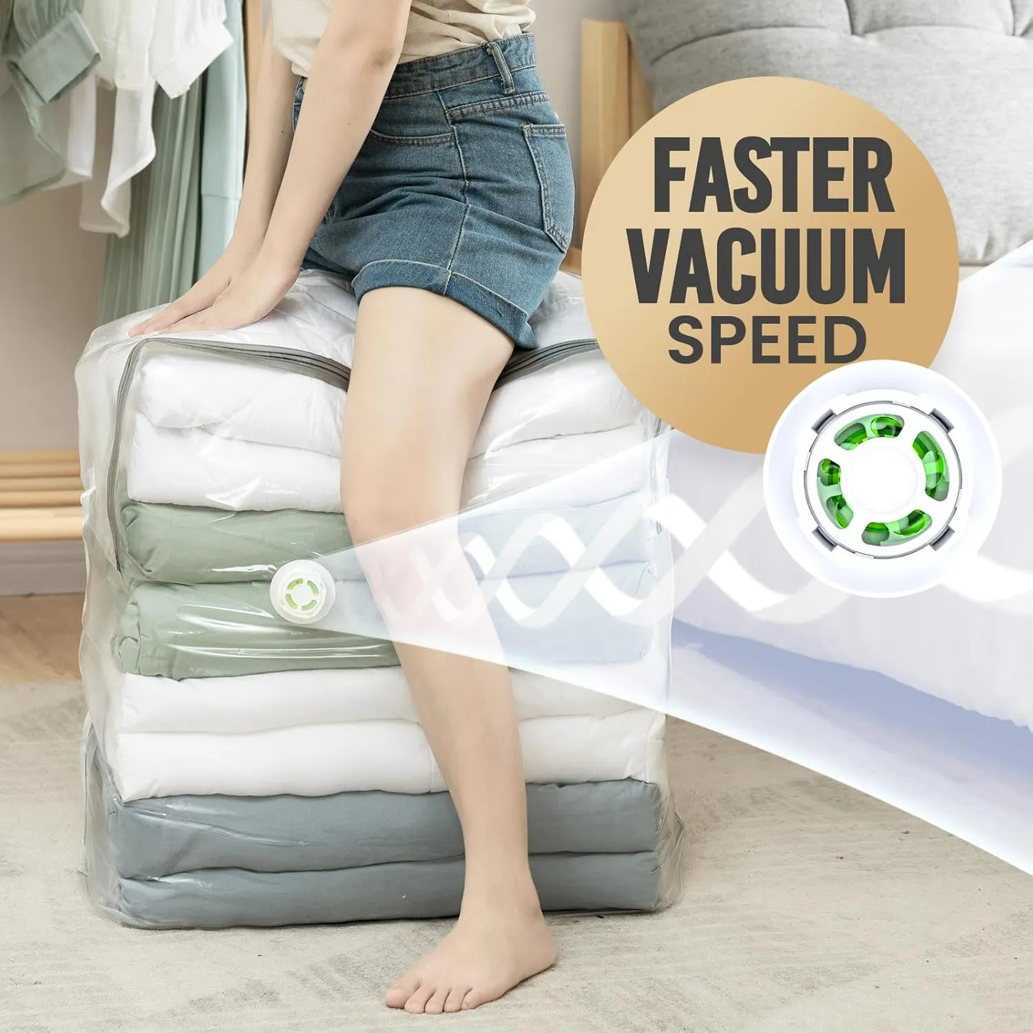 TAILI Vacuum Storage Bags 4 Pack, Extra Large Cube (40x28x18x18 Inch), Supe Jumbo Vacuum Seal Bags for Bedding Comforter, Blanket, Closet Space Saving, Cream