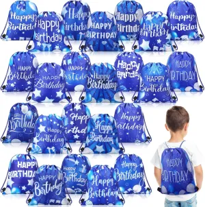 Talltalk 24 Pcs Navy Blue Happy Birthday Drawstring Bags Birthday Party Favors Goodie Backpacks Navy Blue Party Supplies Bag Candy Backpack for Kids Teens Favor Supplies Gifts
