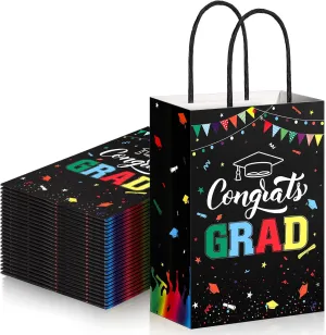 TaoBary 24 Pcs Black Rainbow 2025 Graduation Gift Bags Congrats Grad Bags Party Favors with Handles Graduation Treat Paper Gifts for Grad Party Supplies, 8 x 6 x 3 Inches