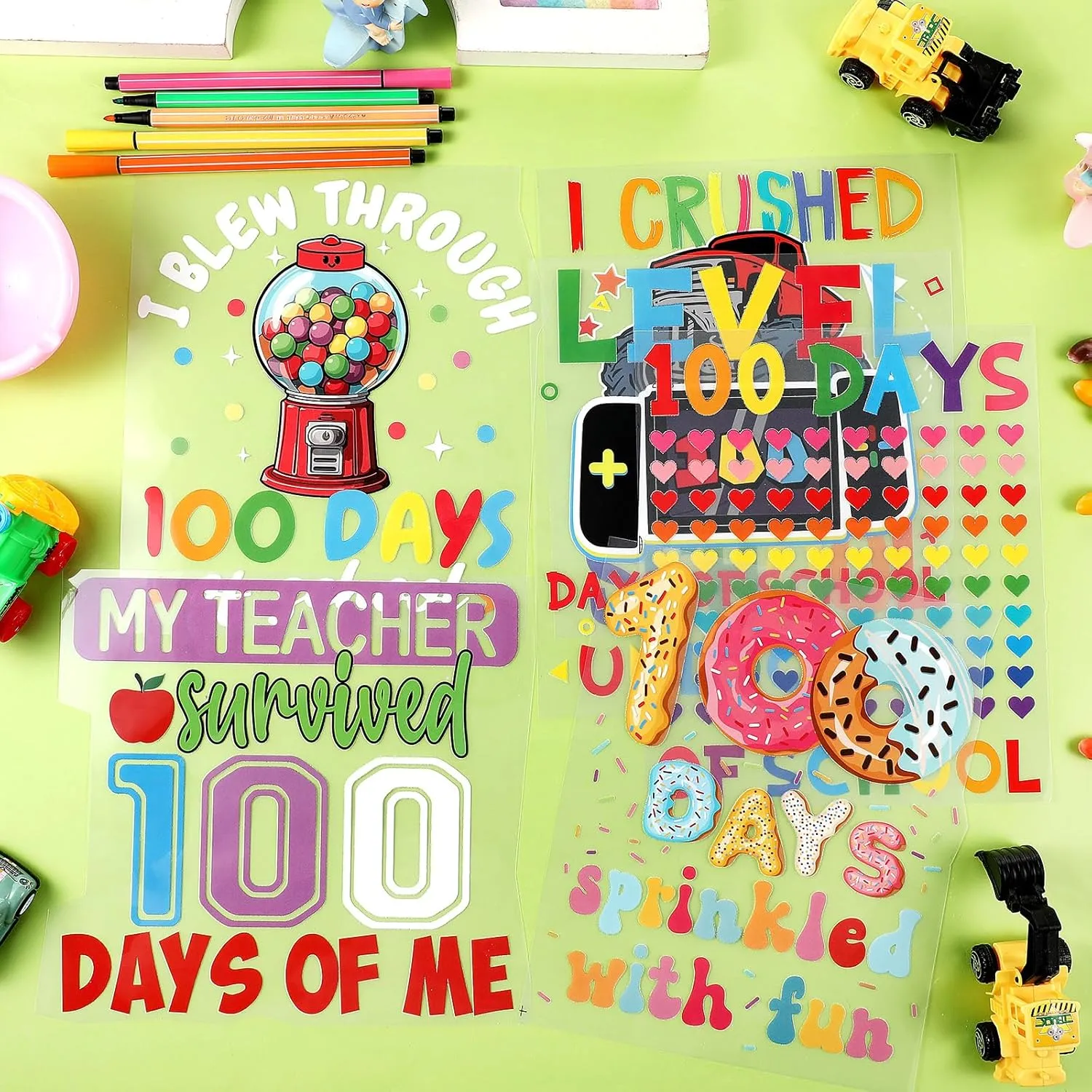TaoBary 6 Pieces DIY 100 Days of School Transfer Iron on Patches Unicorn Rainbow Heat Iron on Patches for Clothing Washable Stickers for DIY Clothing Bag Hat Craft Accessories(Funny)