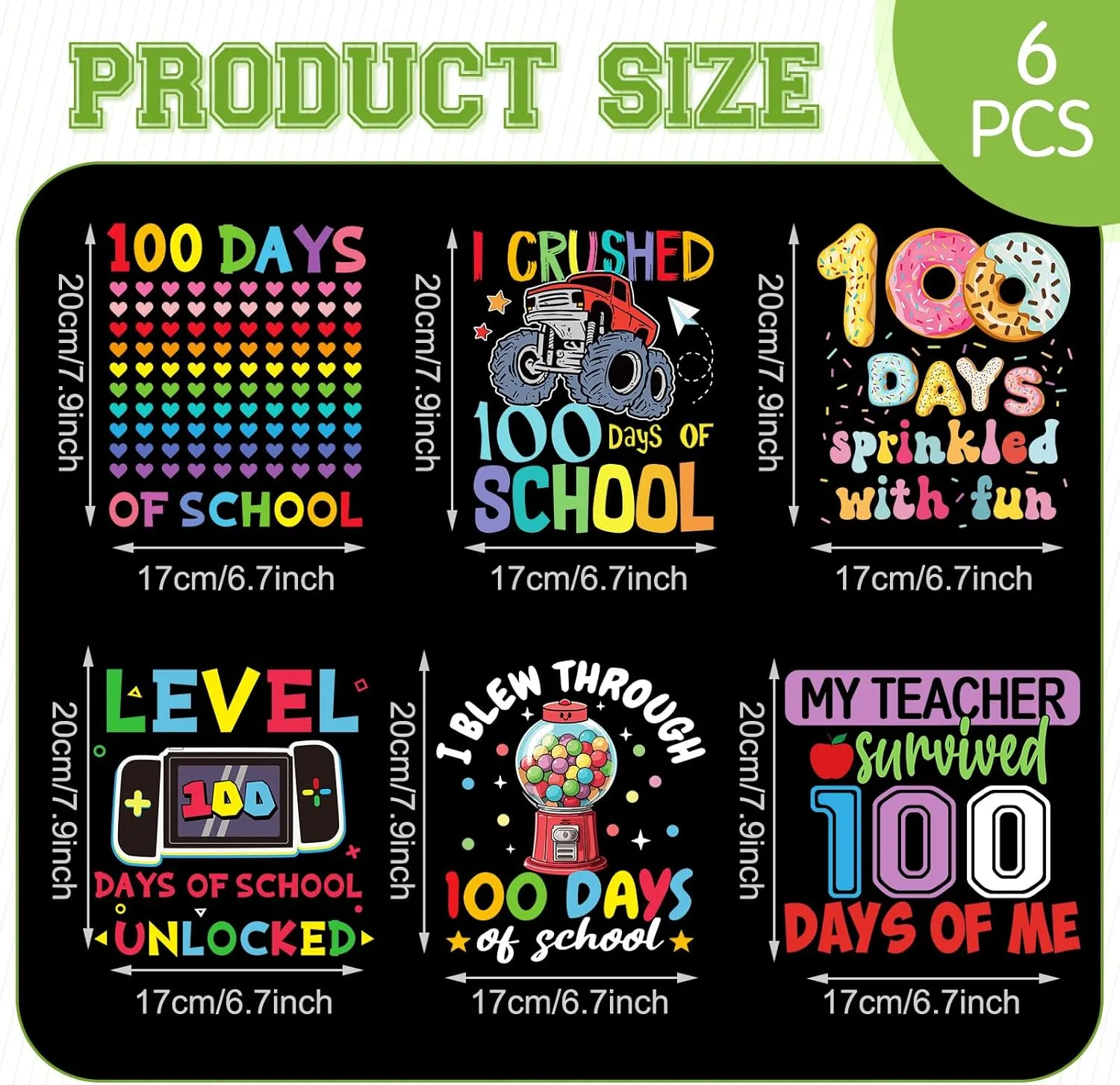 TaoBary 6 Pieces DIY 100 Days of School Transfer Iron on Patches Unicorn Rainbow Heat Iron on Patches for Clothing Washable Stickers for DIY Clothing Bag Hat Craft Accessories(Funny)