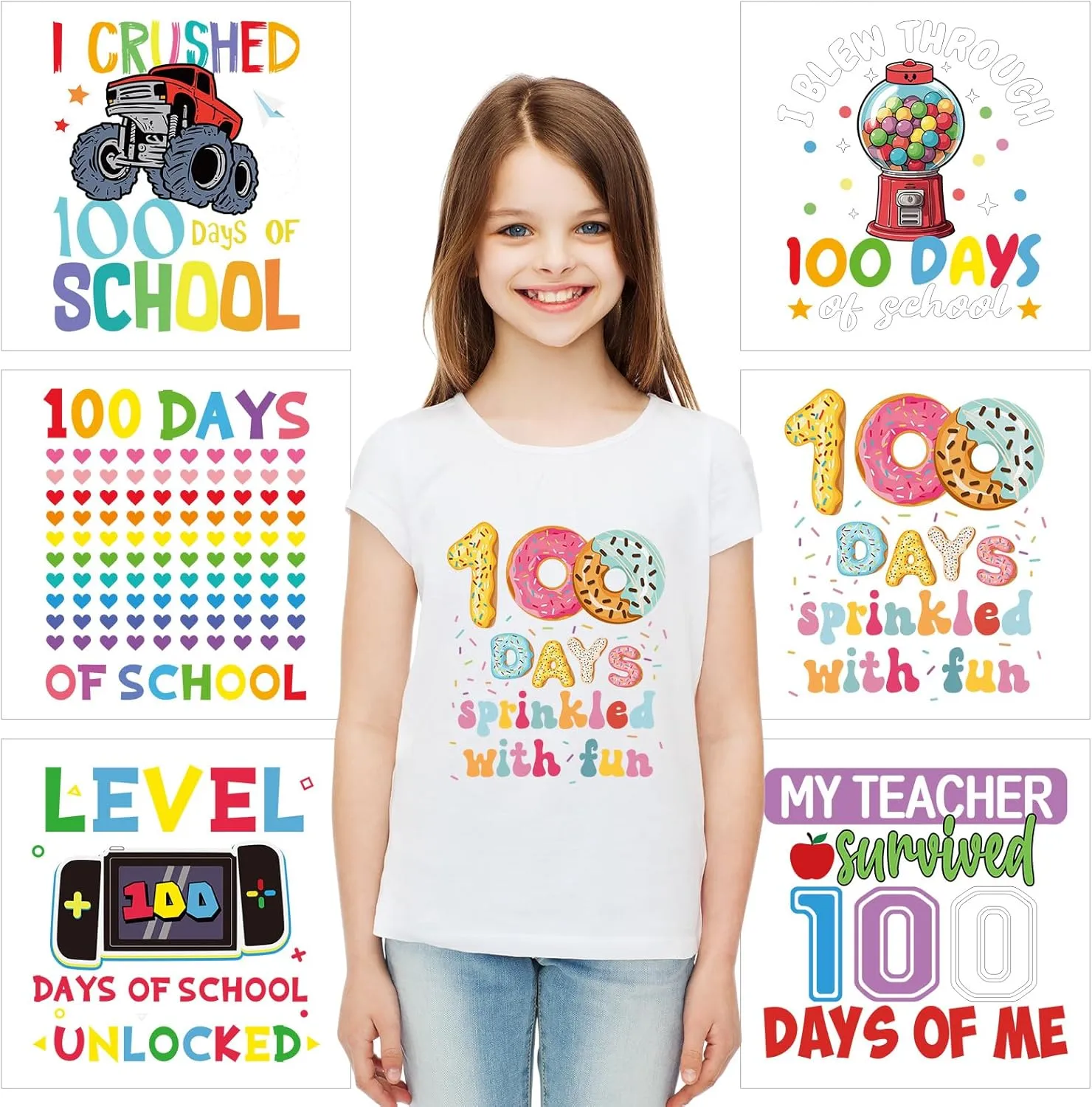 TaoBary 6 Pieces DIY 100 Days of School Transfer Iron on Patches Unicorn Rainbow Heat Iron on Patches for Clothing Washable Stickers for DIY Clothing Bag Hat Craft Accessories(Funny)