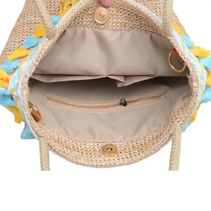 Tassel Straw Handbags Women Sequin Pineapple