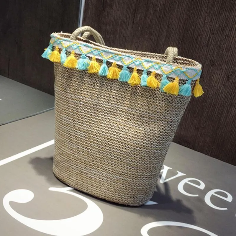 Tassel Straw Handbags Women Sequin Pineapple