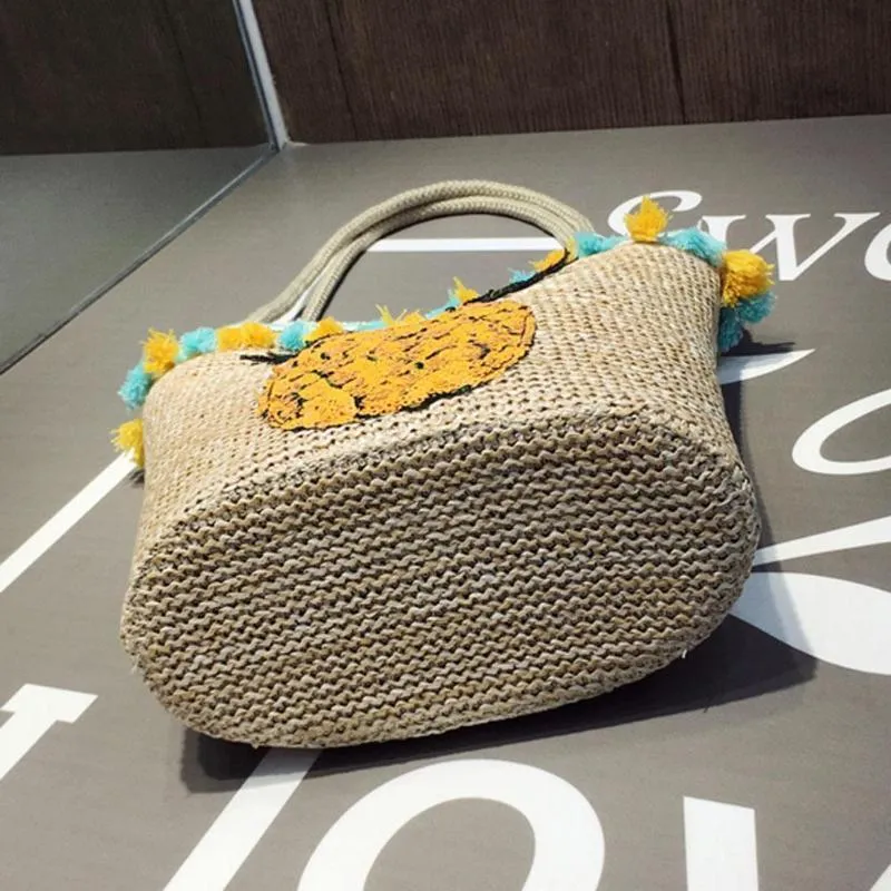 Tassel Straw Handbags Women Sequin Pineapple