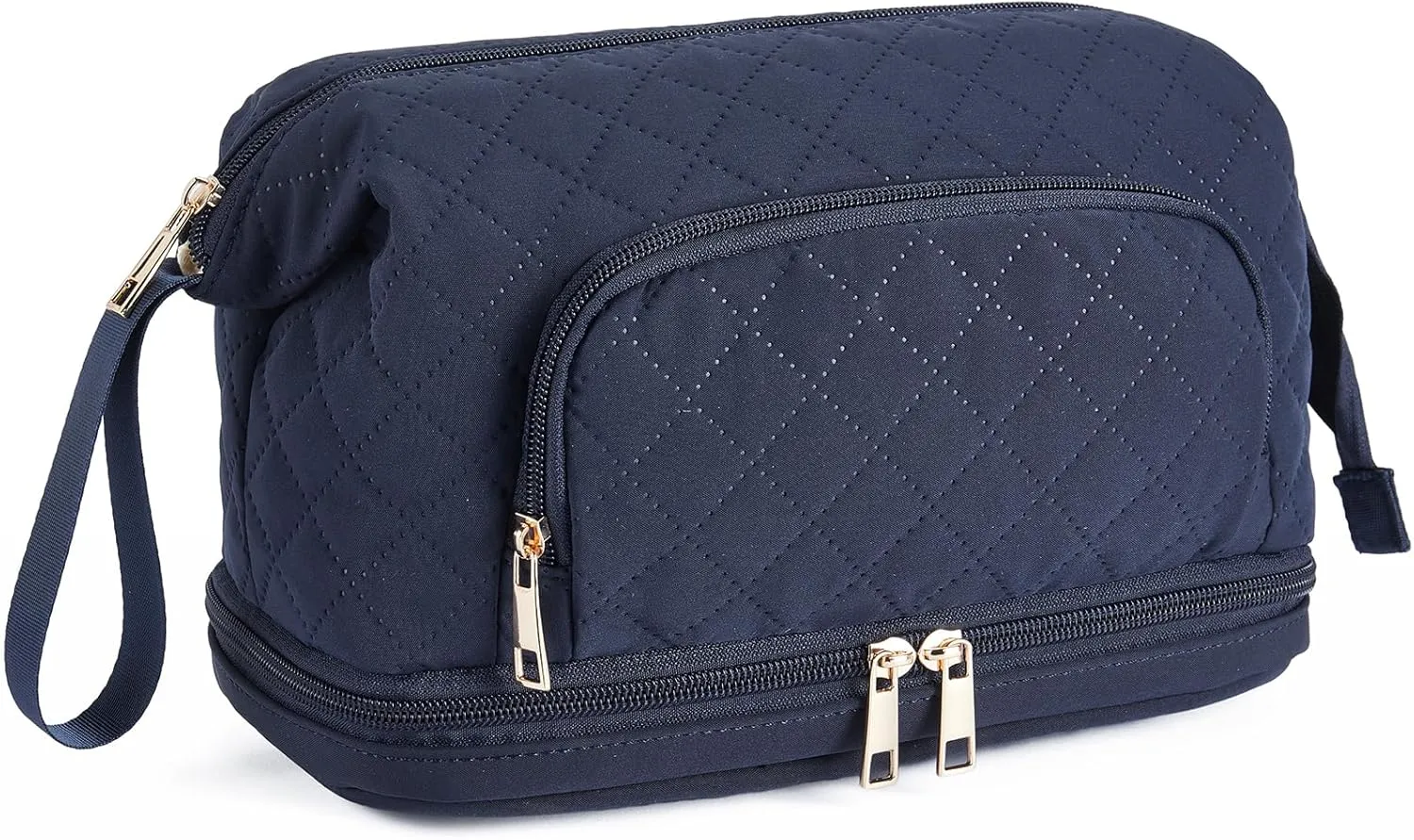 Telena Makeup Bag Large Capacity Travel Cosmetic Bags Double Layer Portable Make Up Bag for Women Navy Blue