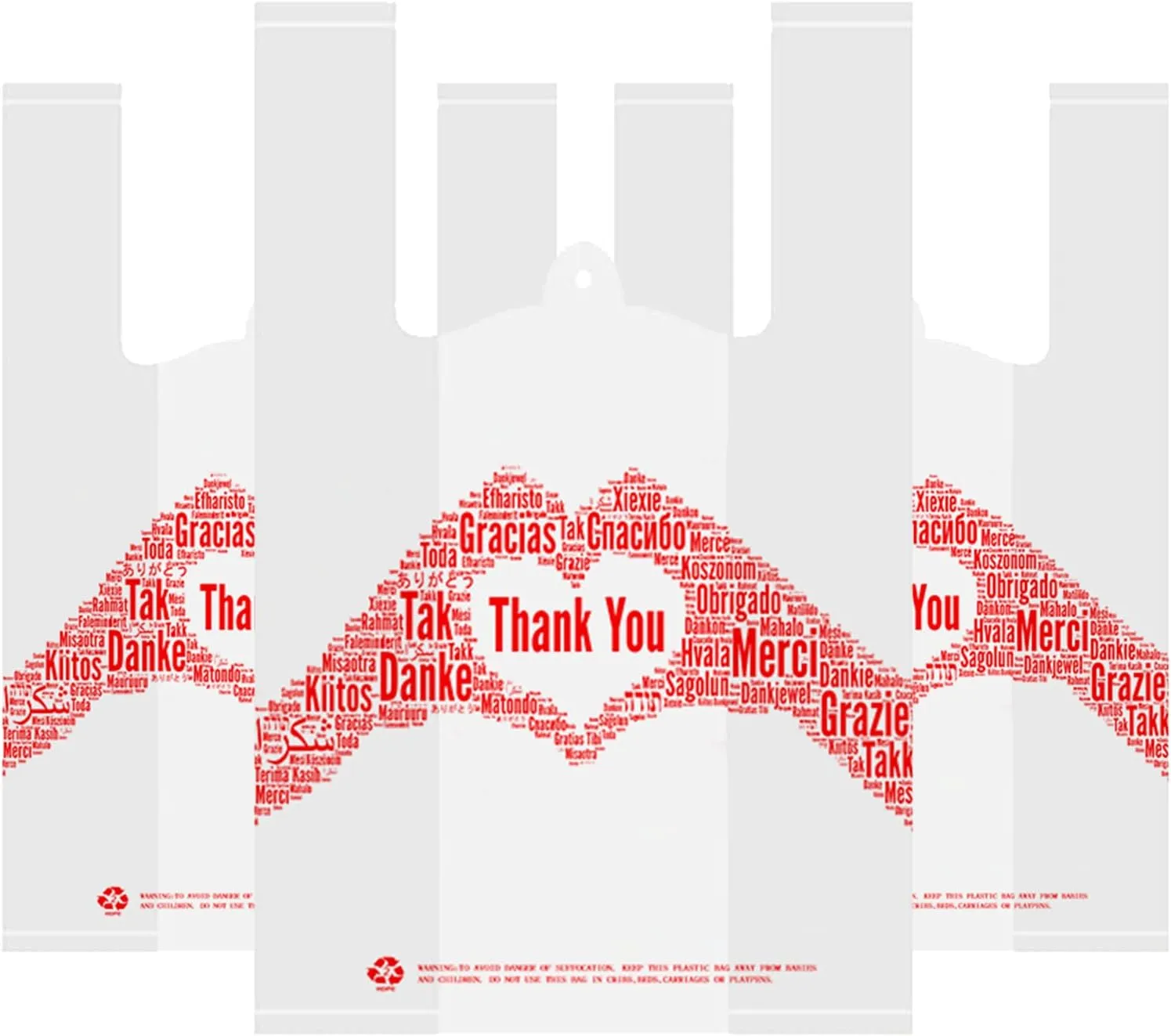 Thank You T-Shirt Merchandise Bags Pack of 200 Reusable and Disposable Grocery Shopping Bags 12" x 6.5" x 20" 30 mic White for Small Business, Take Out / To Go Restaurant