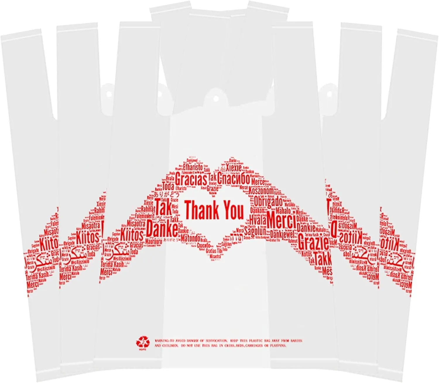 Thank You T-Shirt Merchandise Bags Pack of 200 Reusable and Disposable Grocery Shopping Bags 12" x 6.5" x 20" 30 mic White for Small Business, Take Out / To Go Restaurant