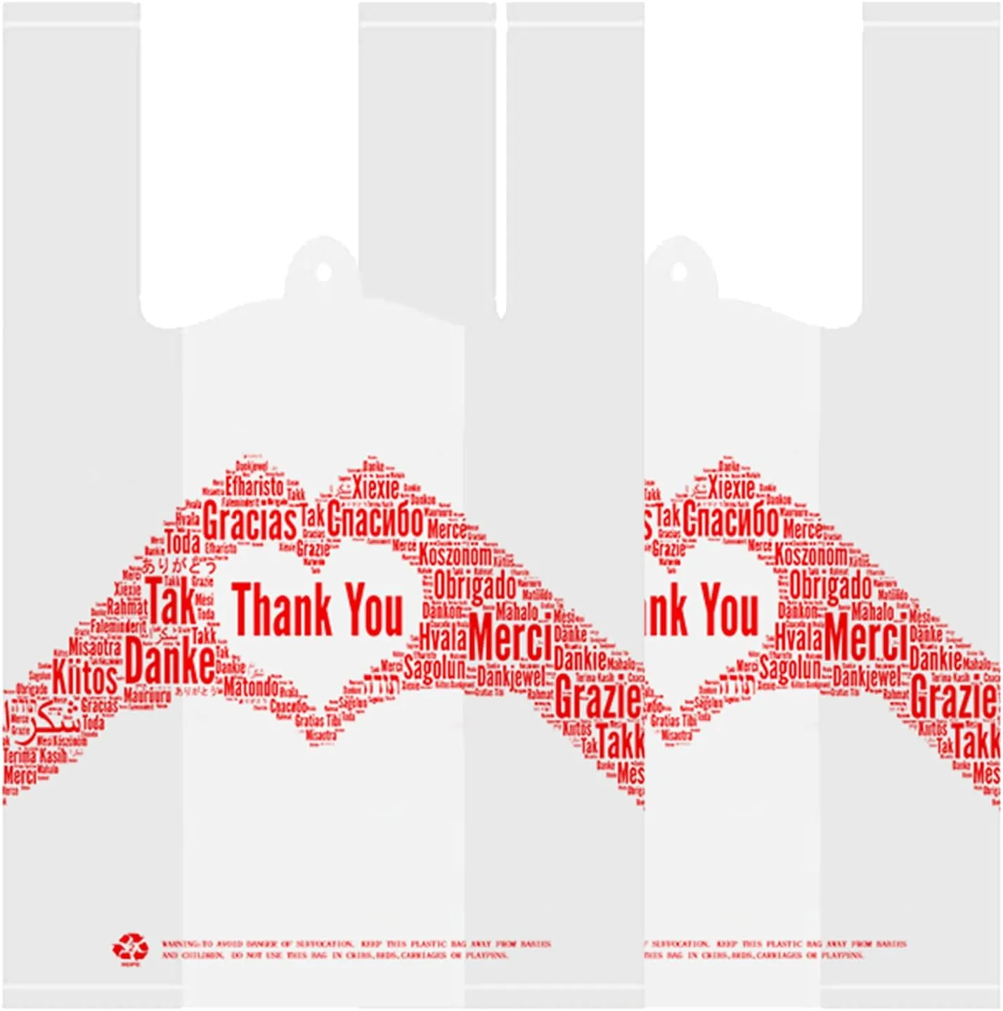 Thank You T-Shirt Merchandise Bags Pack of 200 Reusable and Disposable Grocery Shopping Bags 12" x 6.5" x 20" 30 mic White for Small Business, Take Out / To Go Restaurant