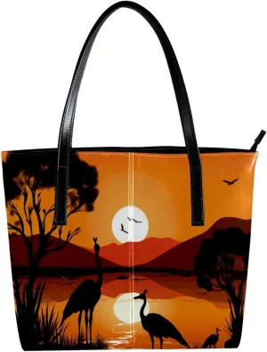 The Tote Bag For Women,Bags For Women,Reusable Shopping Bags,Australia Sunset Kangaroo Ostrich Handbags