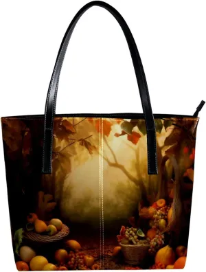 The Tote Bag For Women,Bags For Women,Reusable Shopping Bags,Autumn Forest Harvest Fruit Handbags