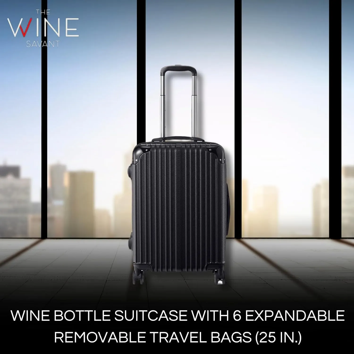 The Wine Savant 12 Wine Bottle Suitcase With 6 Expandable Removable Travel Bags | Holds Standard 750 ML Size Bottles | TSA Approved Lock, Wheeled Bag - Airplane Black Luggage Case to Carry Liquor
