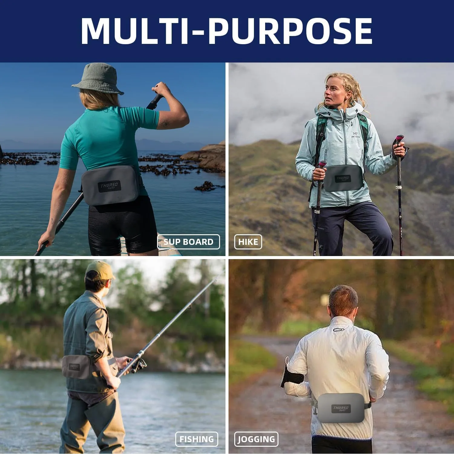 THURSO SURF Waterproof Fanny Pack Dry Bag Floating Adjustable Waist Strap Keep Your Phone and Valuables Safe/Dry SUP Accessories (Navy)