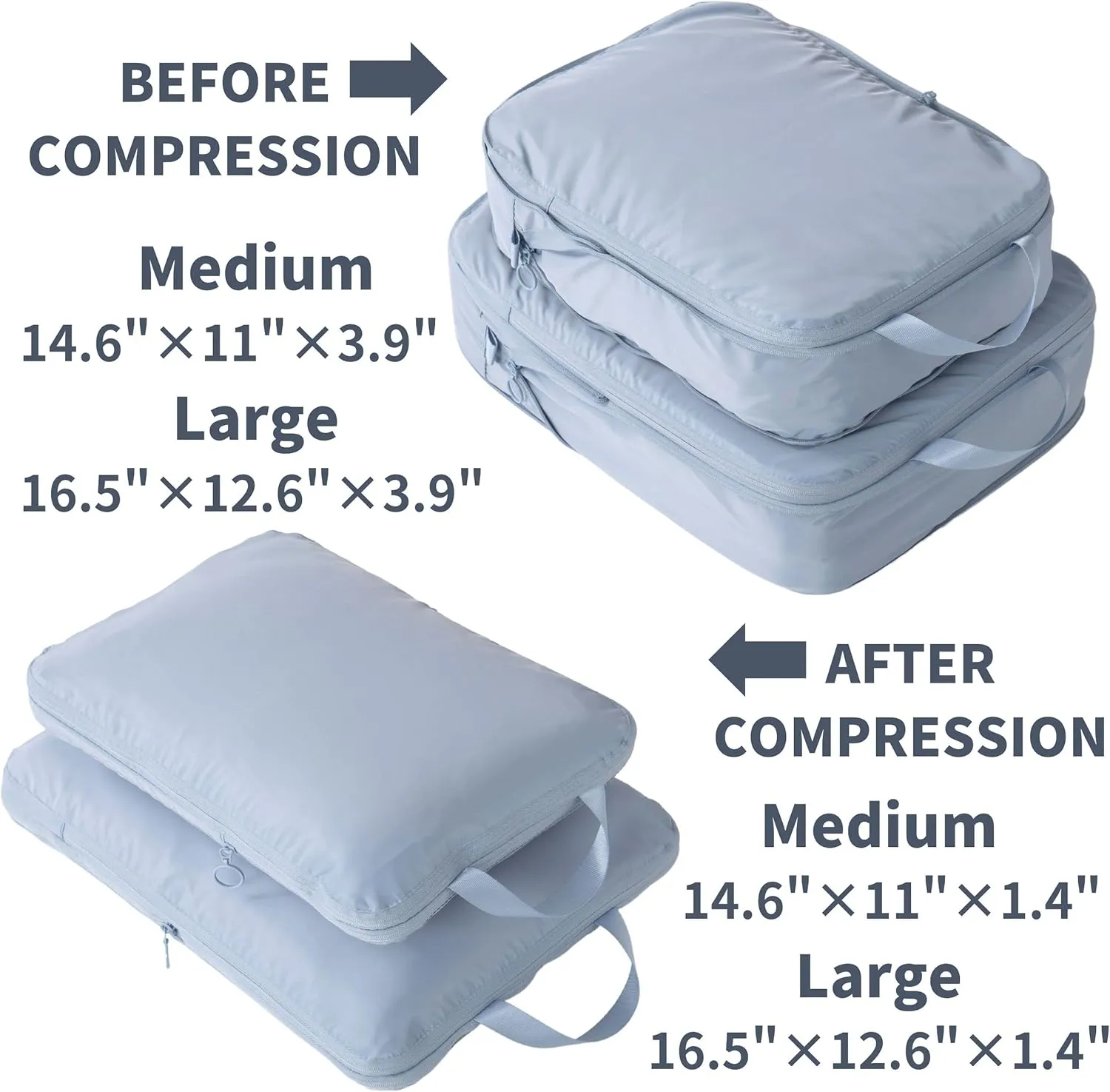 tianzong Compression Packing Cubes for Suitcases, Luggage Organizer Bags Set for Travel (Black, 2 Pack Large)