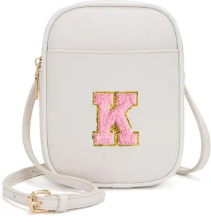 Toddler Purse Initial Crossbody Bags for Girls 3 Pockets PU Leather Cross Body Bag Crossbody Purse Handbag Personalized Gifts for Teen Girls Preppy Cute Stuff (Beige K)