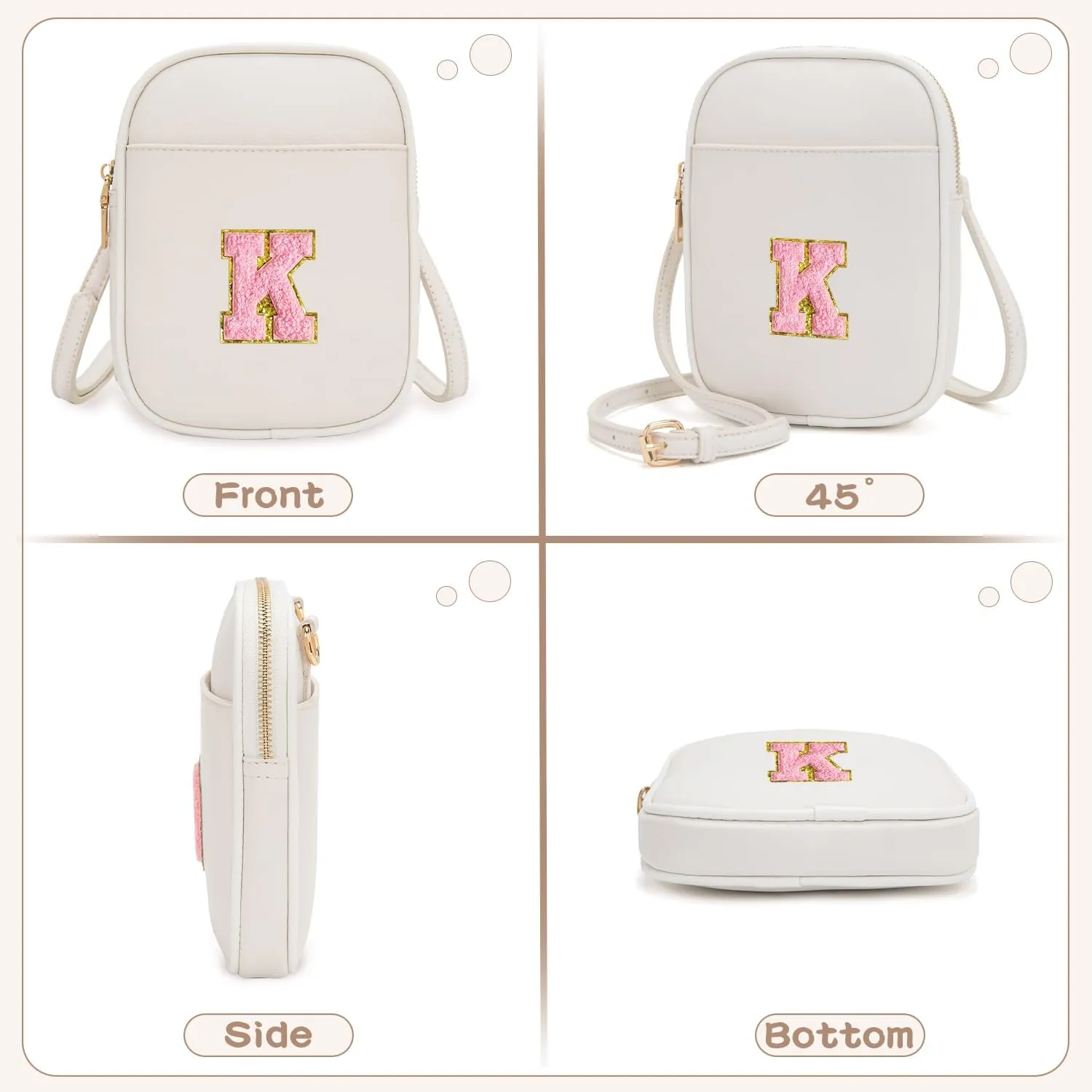 Toddler Purse Initial Crossbody Bags for Girls 3 Pockets PU Leather Cross Body Bag Crossbody Purse Handbag Personalized Gifts for Teen Girls Preppy Cute Stuff (Beige K)