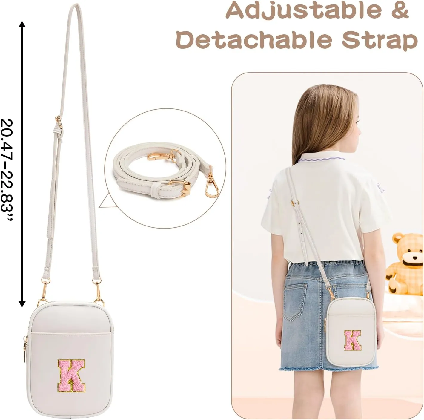 Toddler Purse Initial Crossbody Bags for Girls 3 Pockets PU Leather Cross Body Bag Crossbody Purse Handbag Personalized Gifts for Teen Girls Preppy Cute Stuff (Beige K)