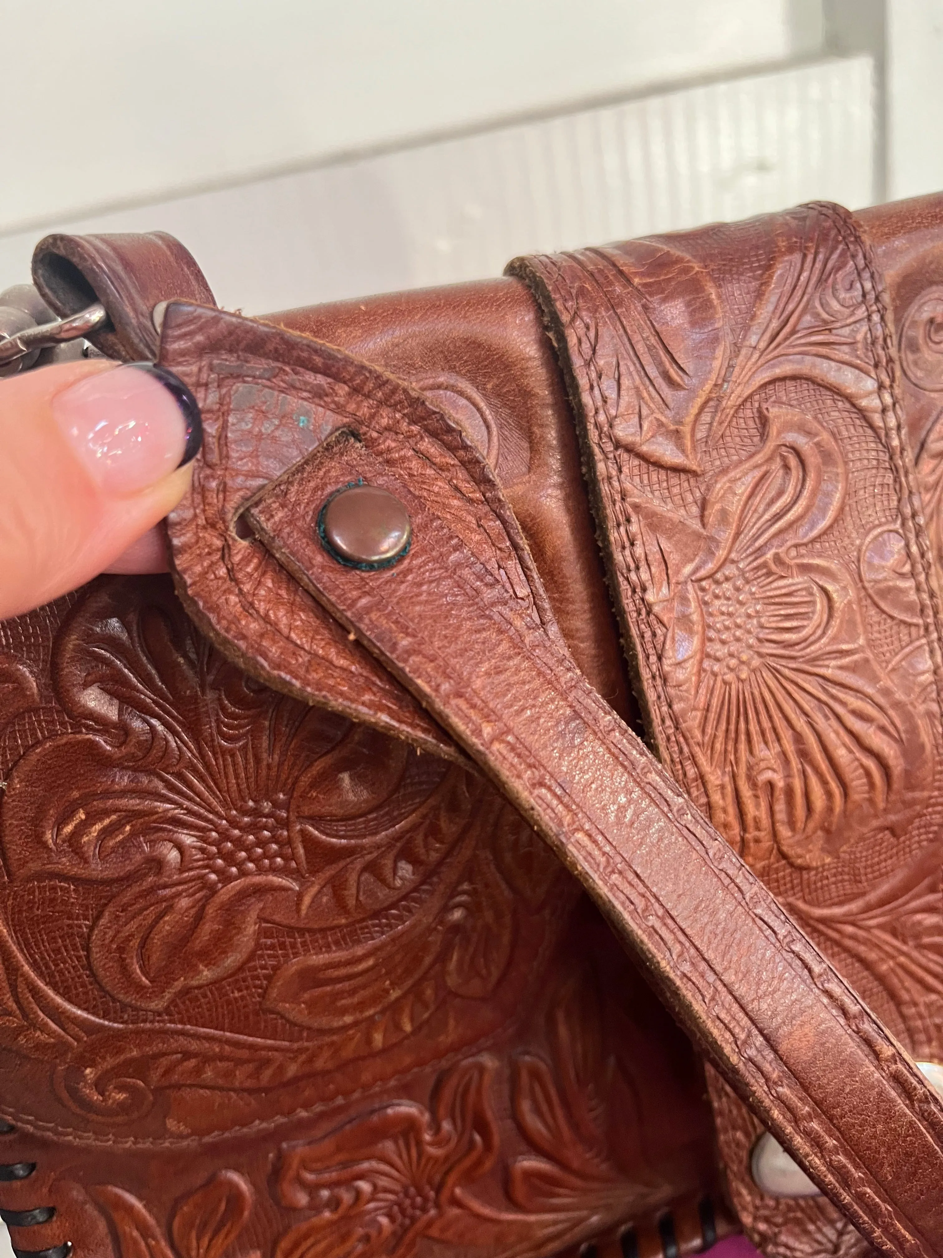 TOOLED LEATHER HANDBAG
