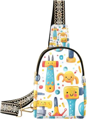 Tools Screwdriver Cute Doodles Backpack Sling Bag for Women Crossbody Bags Small Cross Body Bags Leather Travel Chest Bag Purse Casual Daypack