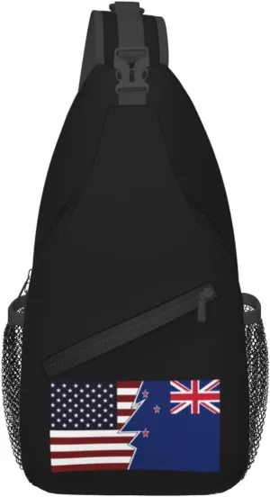 Torn Style American And New Zealand Flags Crossbody Bags For Women Men Chest Backpack Gym Shoulder Bag Travel Outdoor Sports Casual Crossbody Bags