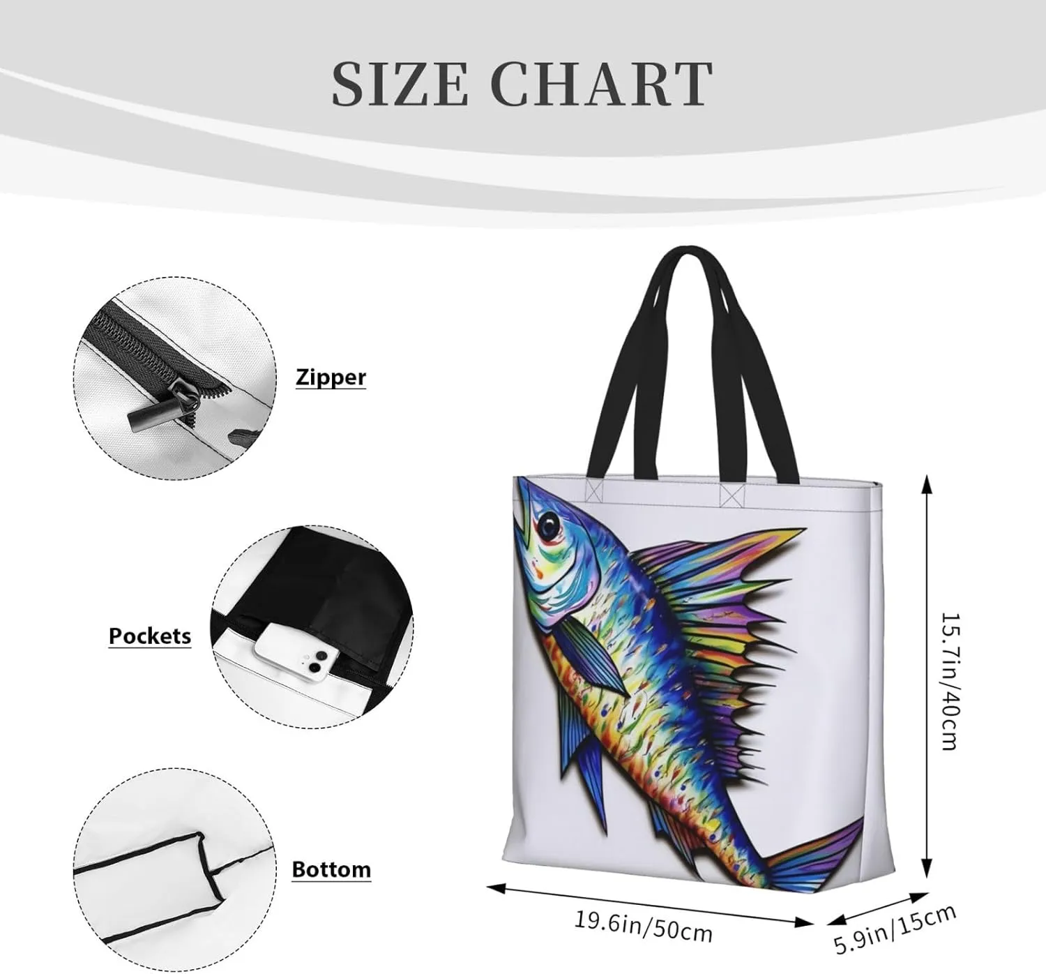 Tote Bag for Women Fun Pug Dog Shoulder Bag with Zipper Handbag Large Capacity Reusable Grocery Bag