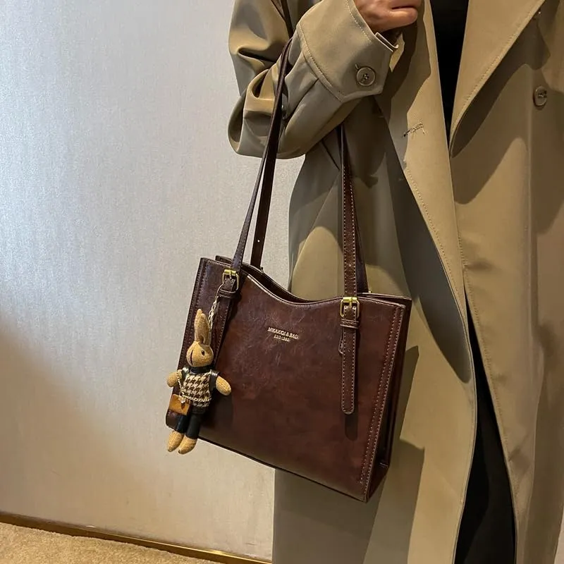 Tote Bag For Women Retro Shoulder Bags Cute Pu Leather Designer Handbags Adjustable Strap Large Capacity Fashion Work