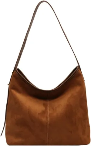Tote Bag for Women Suede Classic Top-handle Shoulder Bags Slouchy Hobo Crossbody Bag Retro College Work Purse Handbag