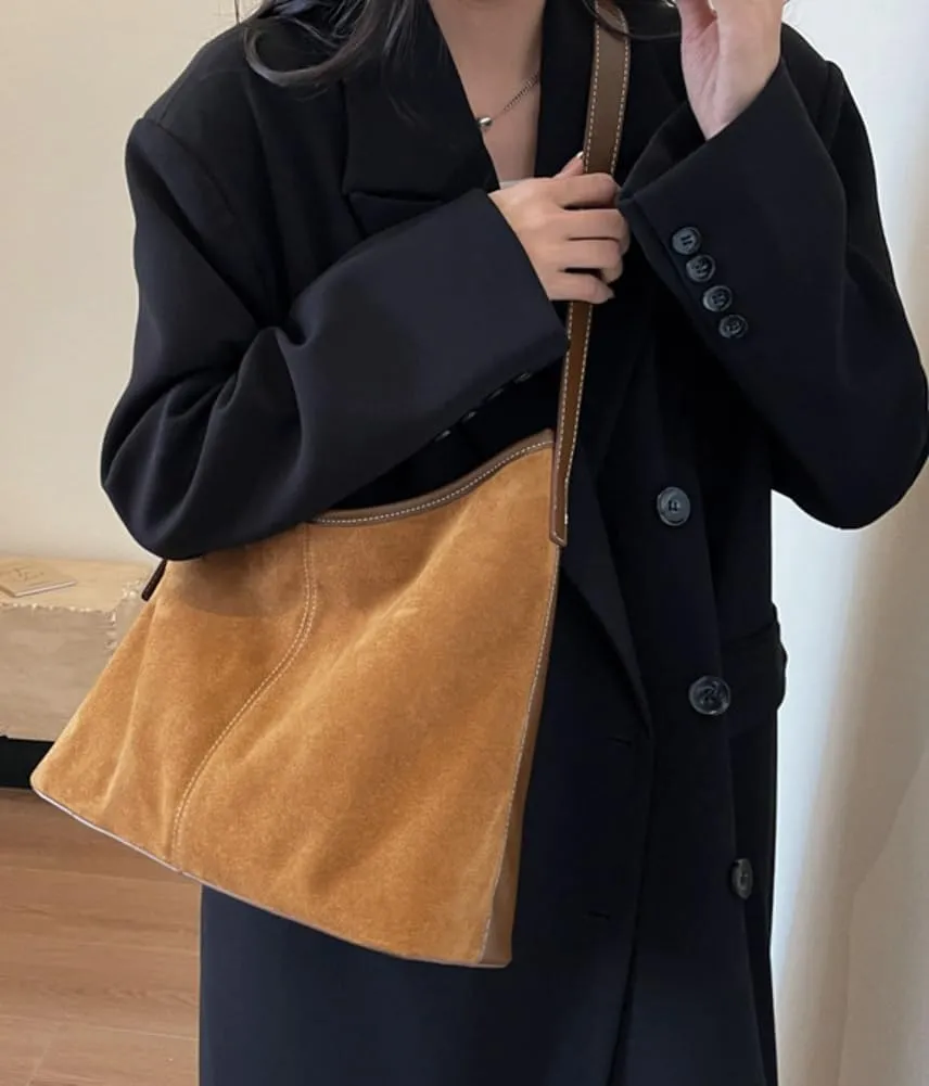 Tote Bag for Women Suede Classic Top-handle Shoulder Bags Slouchy Hobo Crossbody Bag Retro College Work Purse Handbag