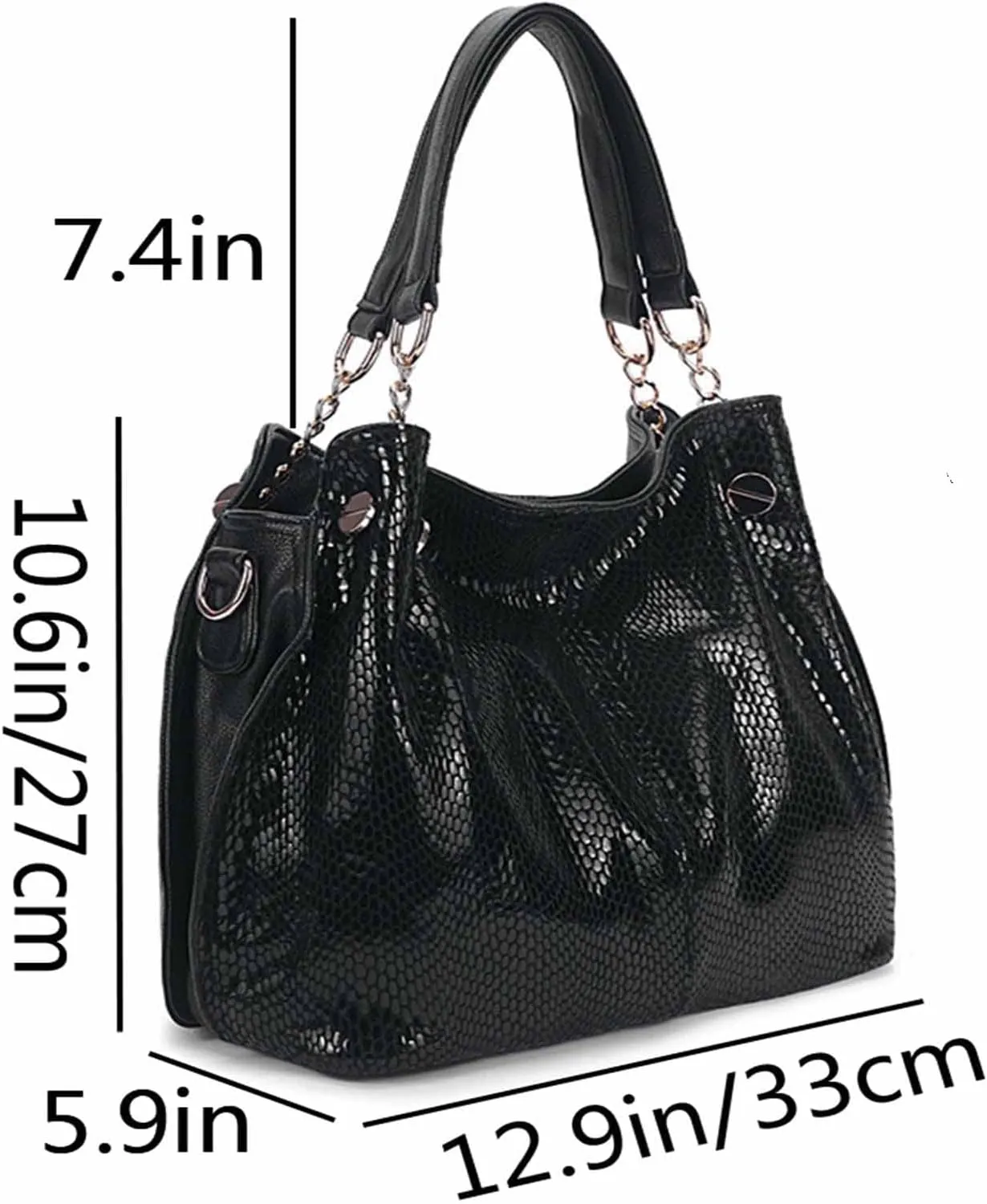 Tote Bag Satchel for Women PU Leather Top-handle Shoulder Bags Snake Pattern Handbag Purse Brown