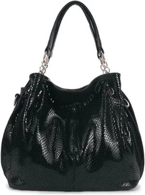 Tote Bag Satchel for Women PU Leather Top-handle Shoulder Bags Snake Pattern Handbag Purse Brown
