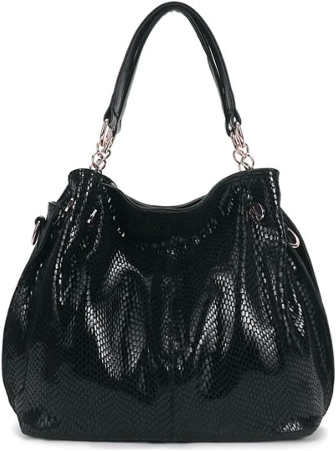 Tote Bag Satchel for Women PU Leather Top-handle Shoulder Bags Snake Pattern Handbag Purse Brown