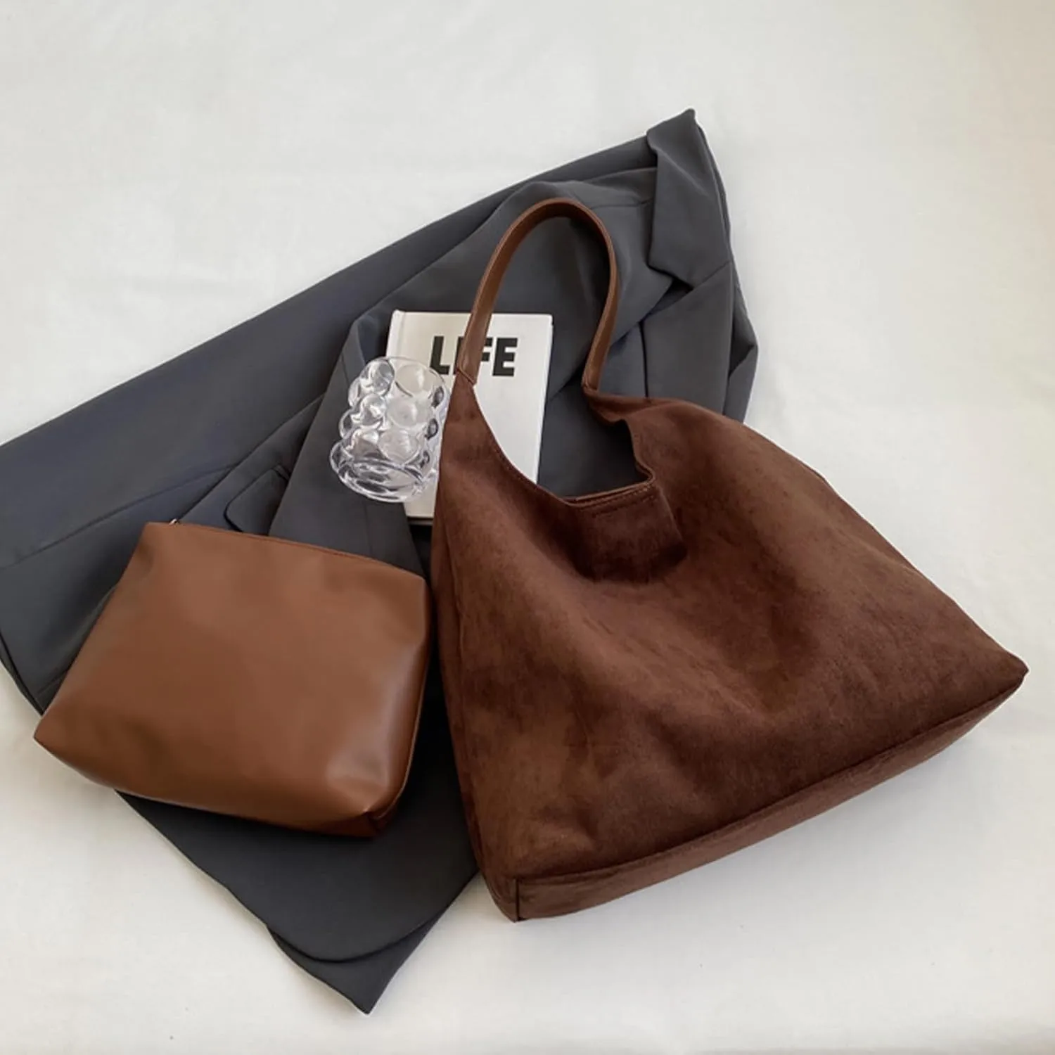 Tote Bags for Women Suede Handbag Work Slouchy Bag Shoulder Hobo Bag Office Tote Handbag