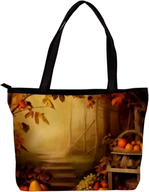 Tote Bags for Women,Womens Handbags,Small Tote Bag,Autumn Forest Harvest Fruit