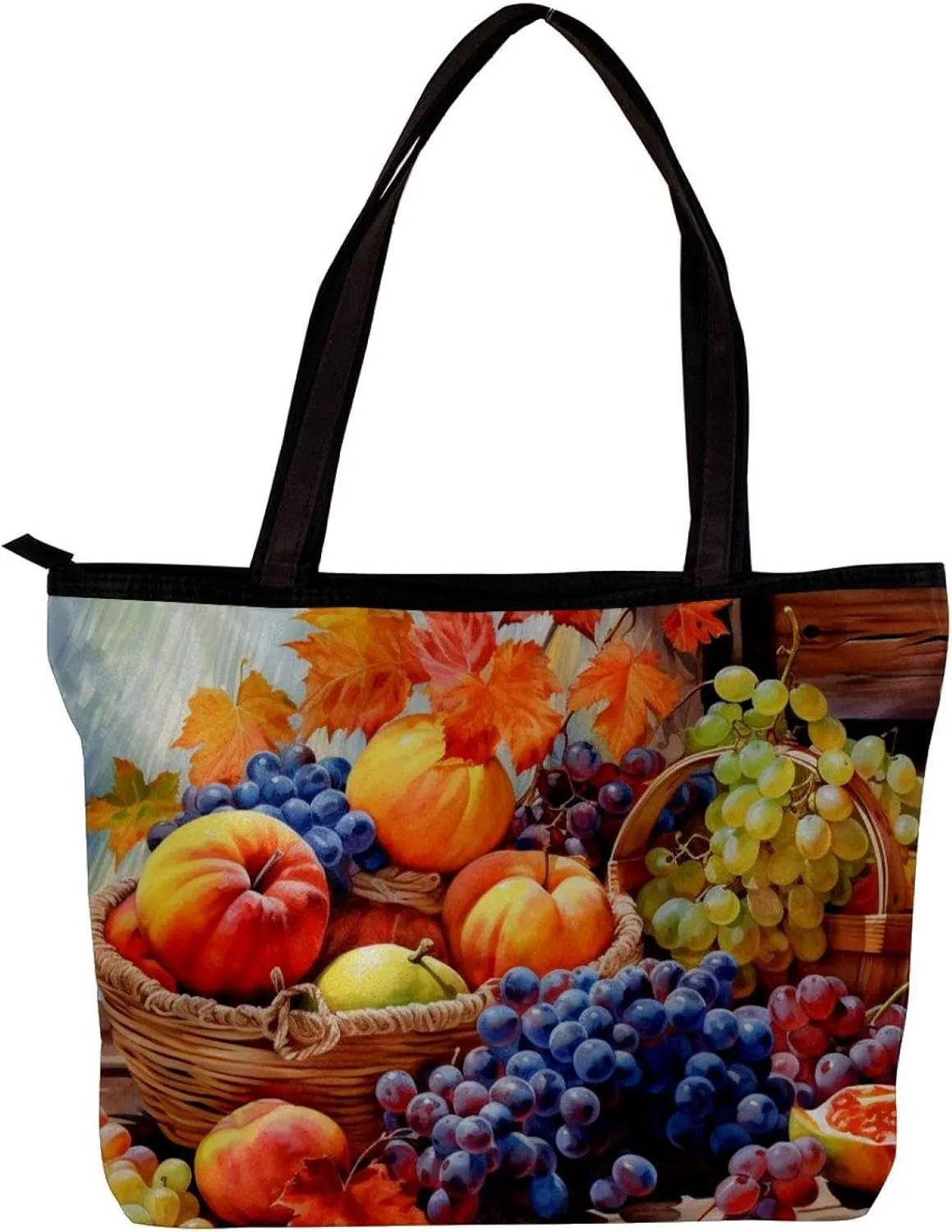 Tote Bags for Women,Womens Handbags,Small Tote Bag,Autumn Harvest Grapes Pumpkin