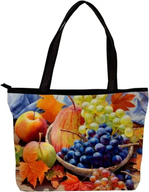 Tote Bags for Women,Womens Handbags,Small Tote Bag,Autumn Harvest Grapes Pumpkin