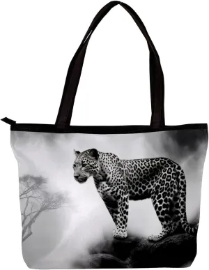 Tote Bags for Women,Womens Handbags,Small Tote Bag,Black Gray Fog Leopard
