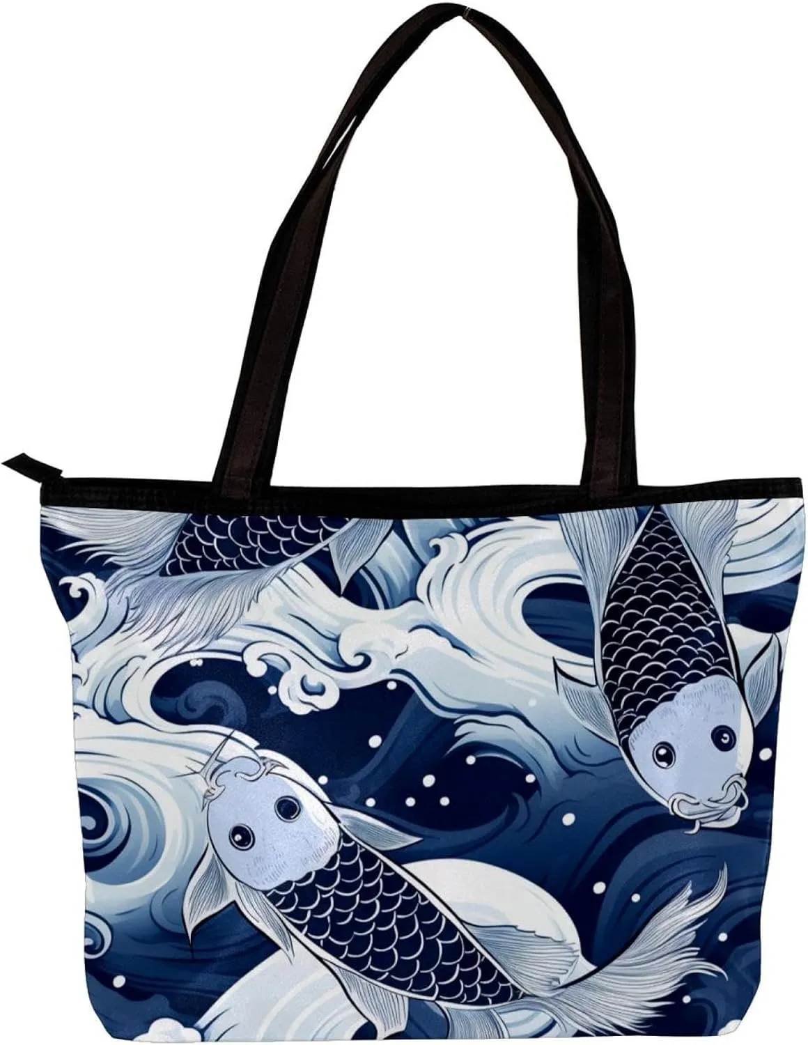 Tote Bags for Women,Womens Handbags,Small Tote Bag,Blue Fish Luck Koi