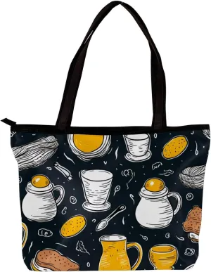 Tote Bags for Women,Womens Handbags,Small Tote Bag,Breakfast Coffee Fried Egg